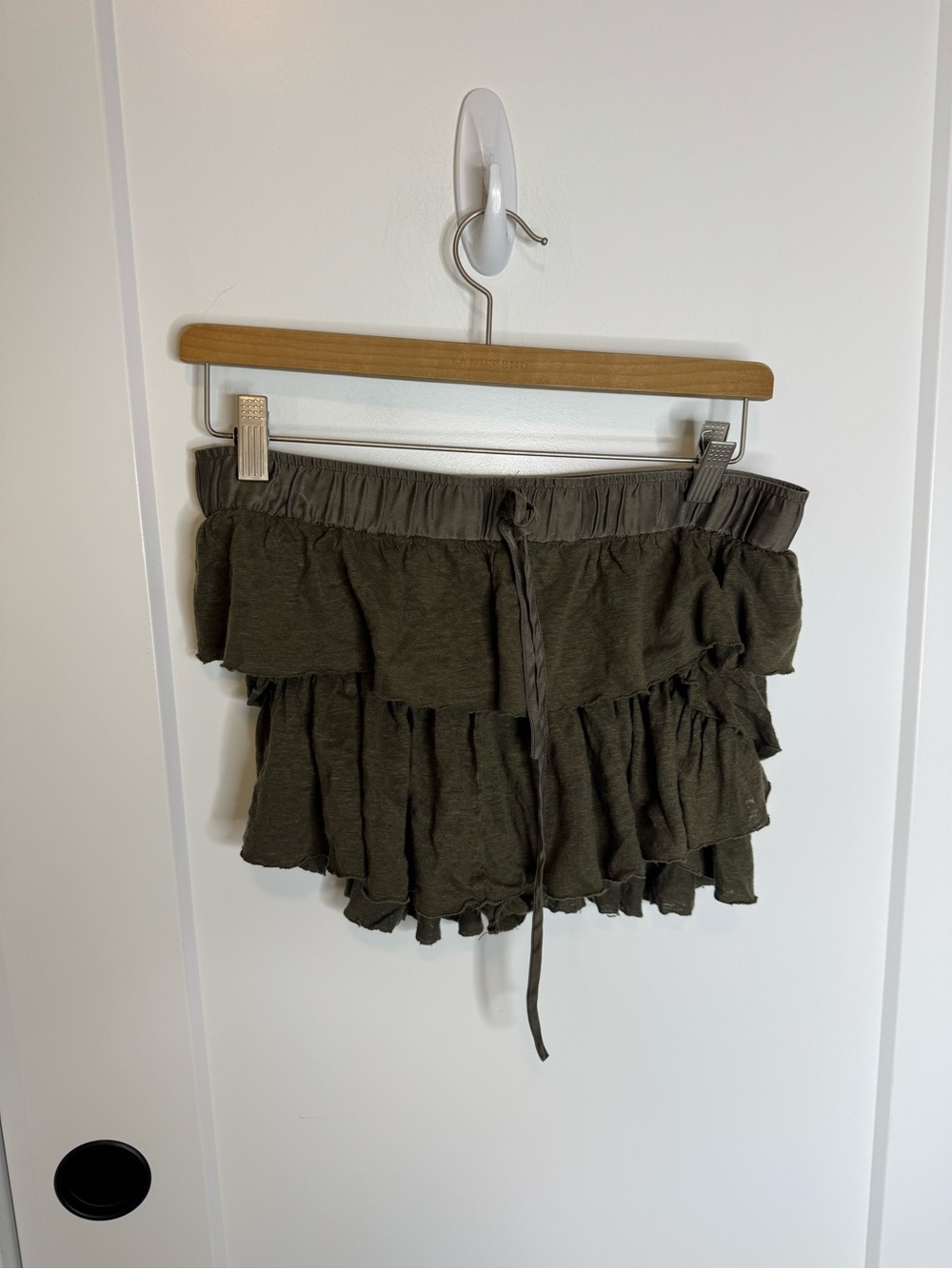 Flannel Intermix Frill Shorts Olive Green Linen Silk Drawstring Size 2